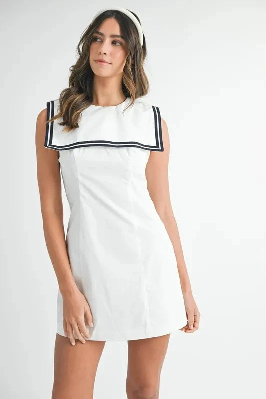 MABLE Contrast Piping Square Sailor Collar Mini Dress