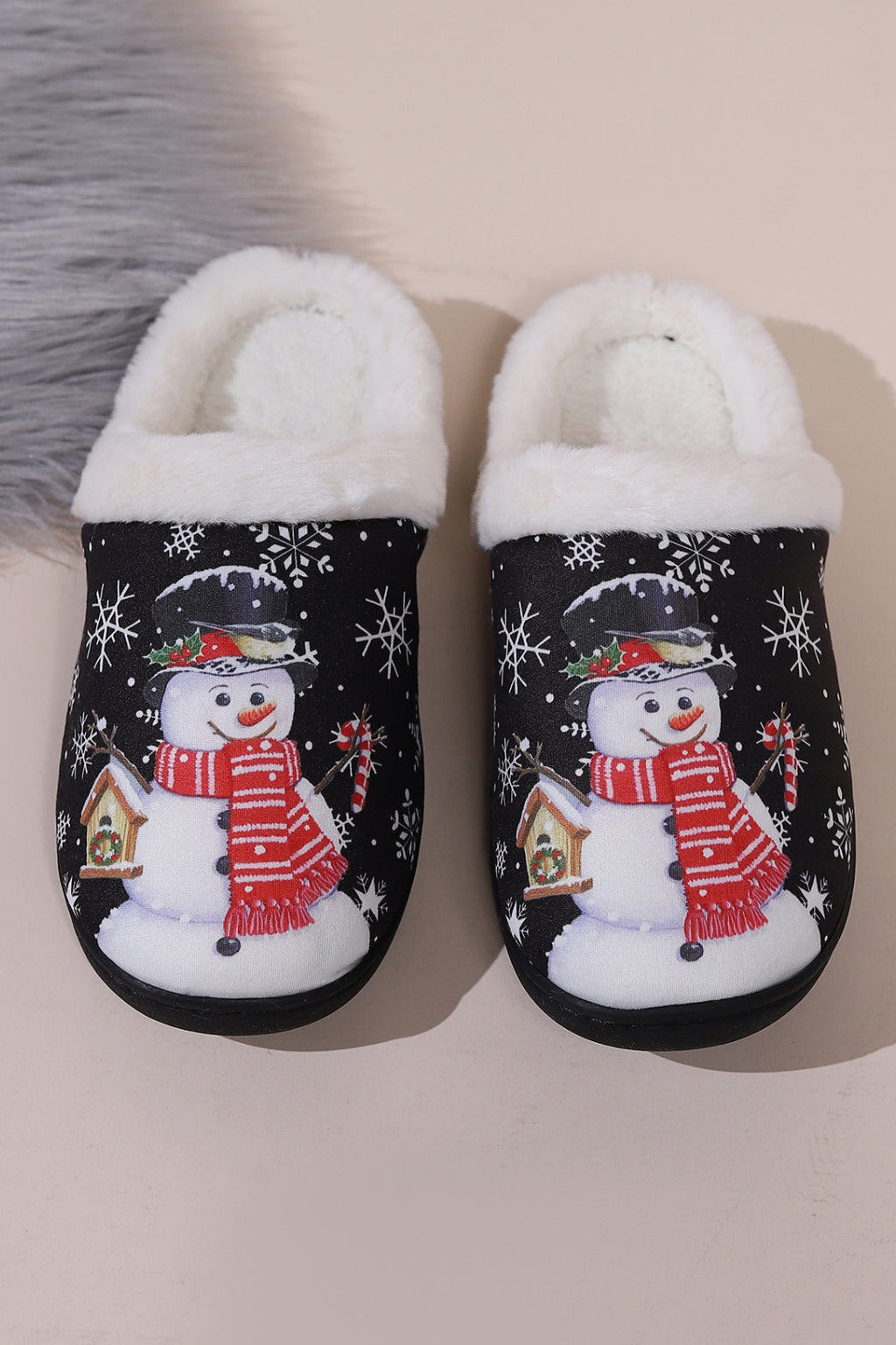 Snowman Round Toe Faux Fur Slippers - Laazaar
