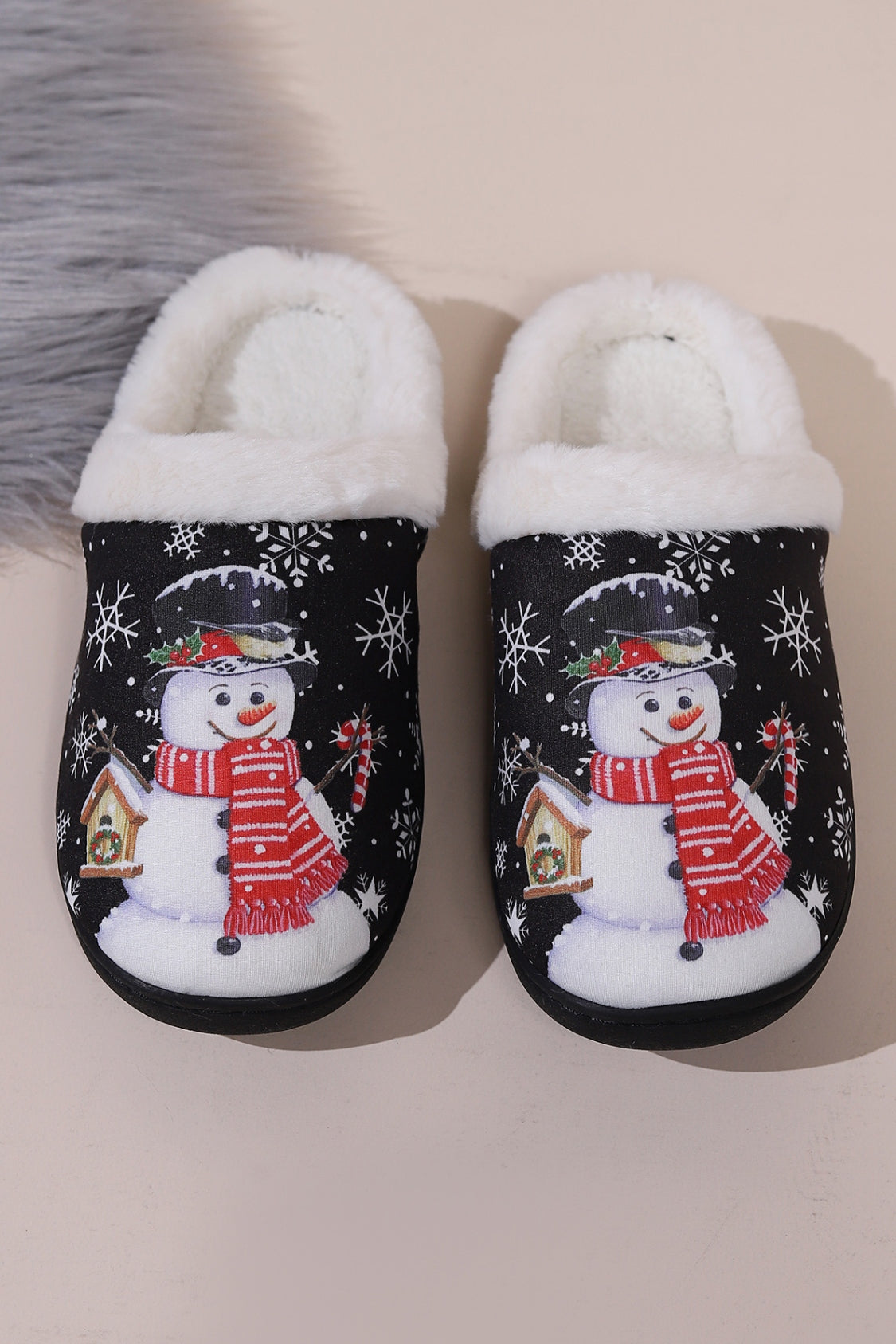 Snowman Round Toe Faux Fur Slippers - Laazaar