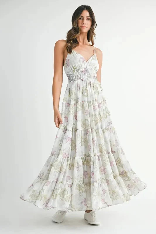 MABLE Floral Print Tiered Cami Maxi Dress