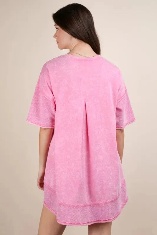 VERY J Plus Size Mineral Washed Comfy Casual Knit Mini Dress