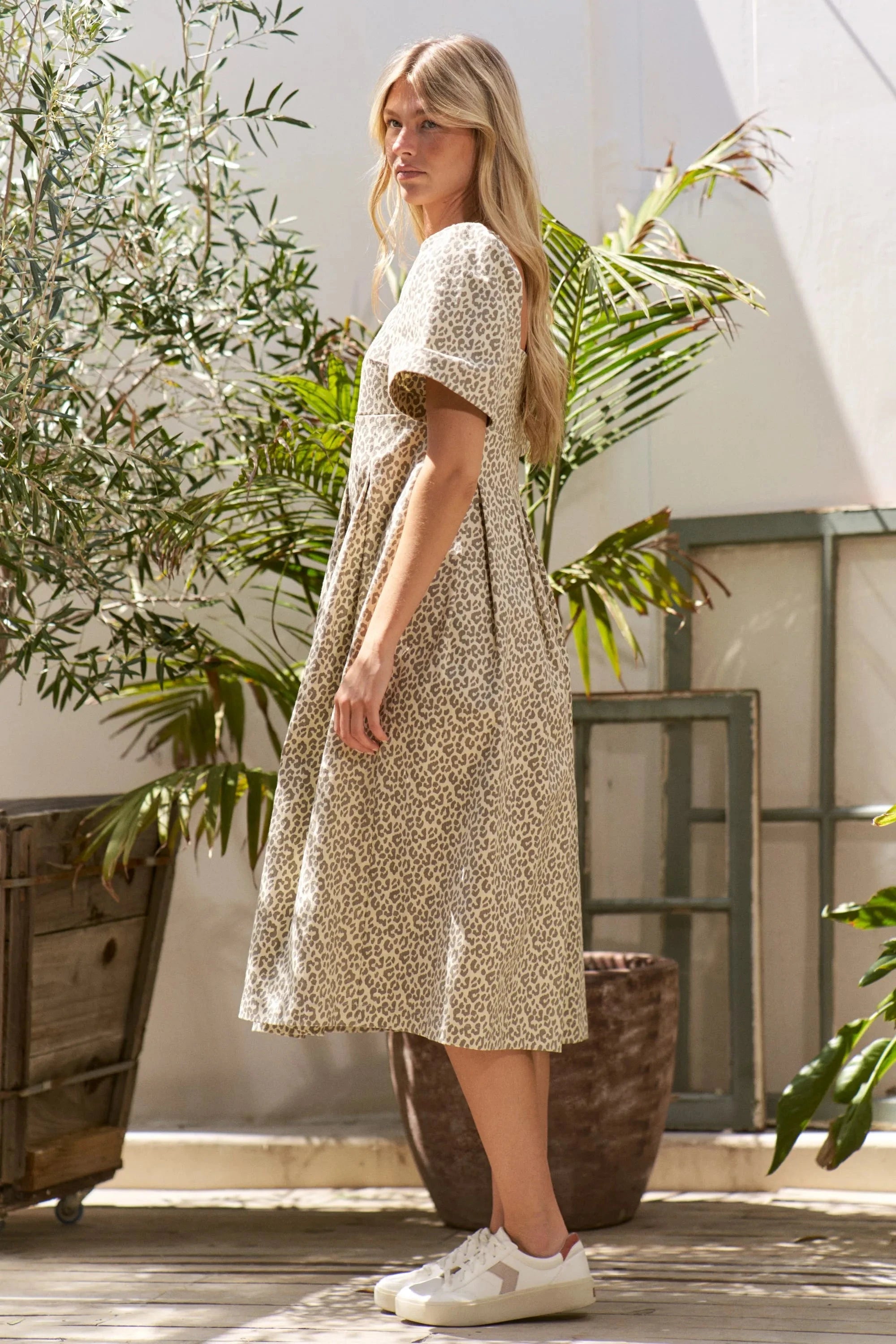 Jade By Jane Full Size Leopard Print Bell Sleeve Midi Dress Plus Size