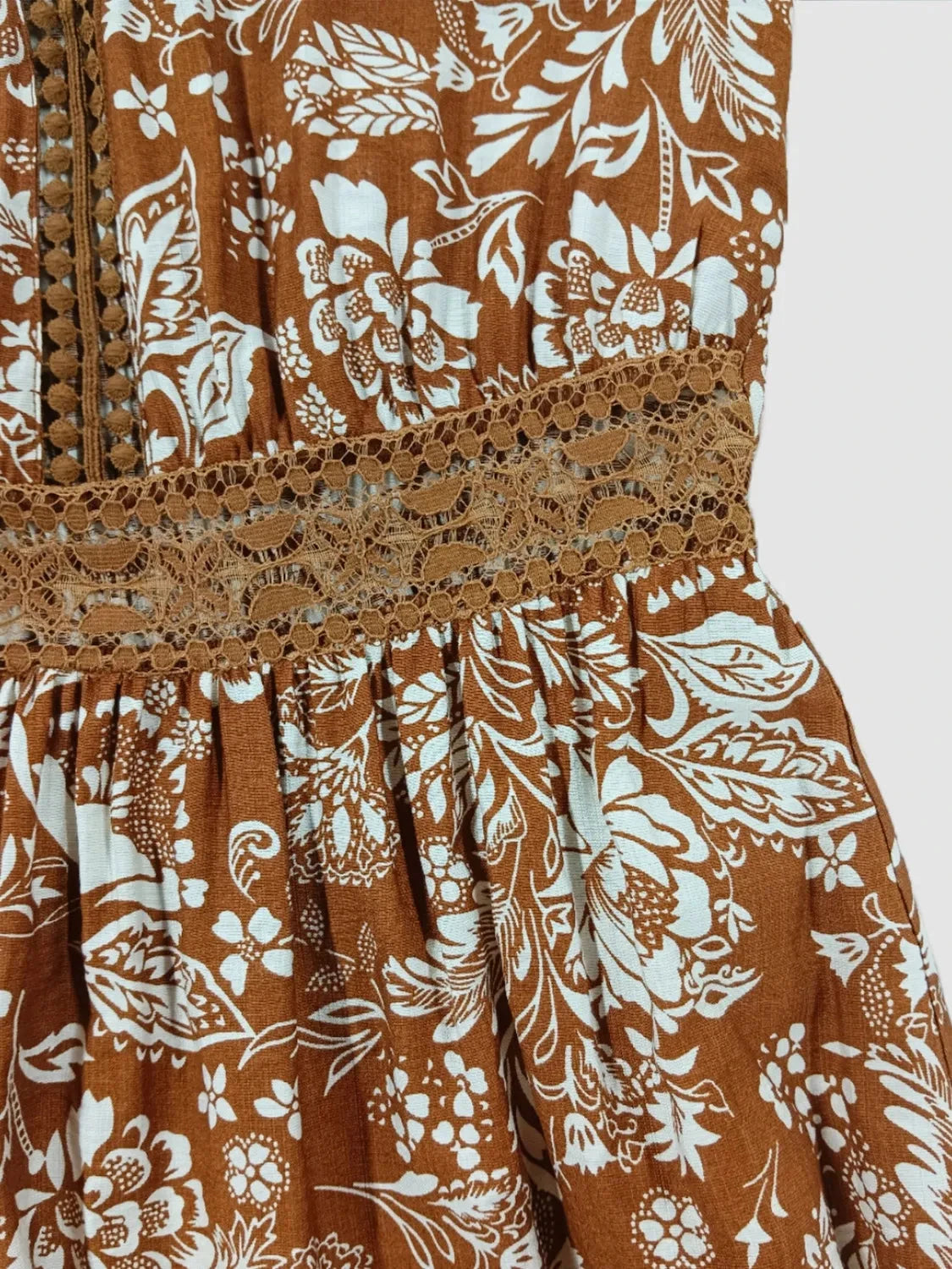 Lace Detail Printed Short Sleeve Midi Dress