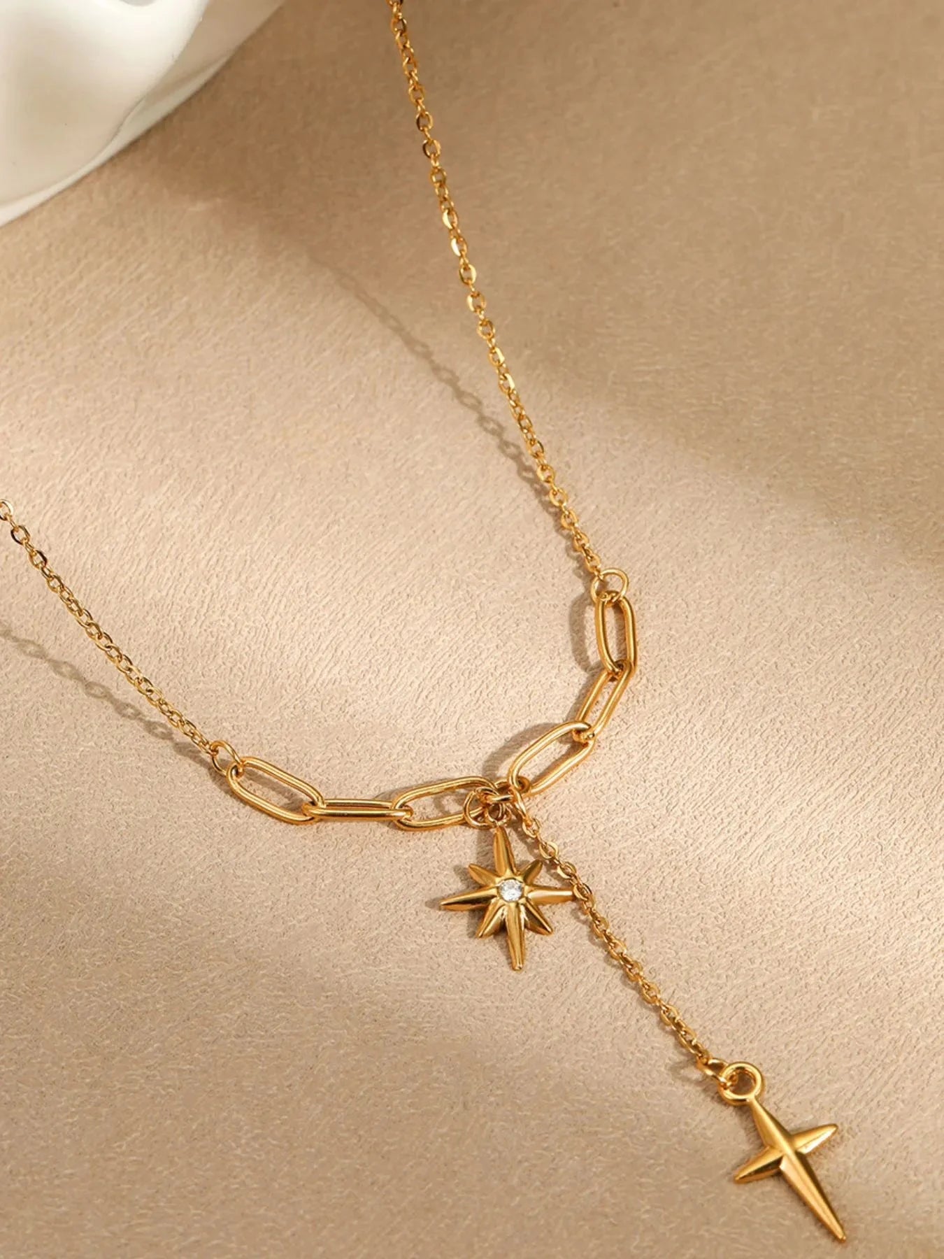 18K Gold-Plated Star Cross Pendant Necklace