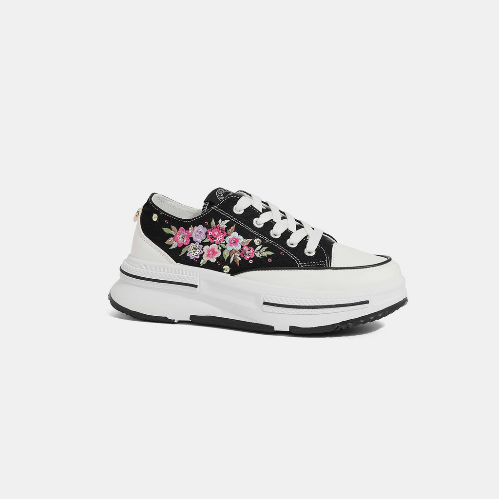 Nicole Lee USA Embroidery Detail Platform Lace-Up Sneakers - Laazaar