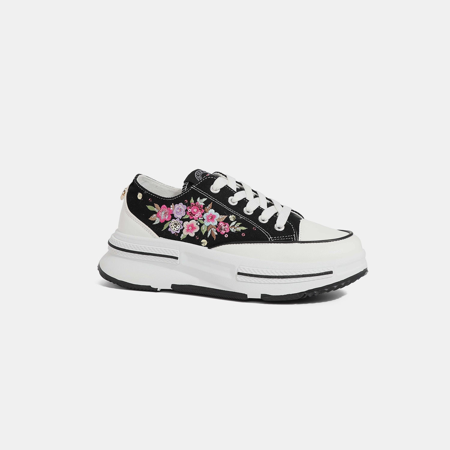 Nicole Lee USA Embroidery Detail Platform Lace-Up Sneakers - Laazaar