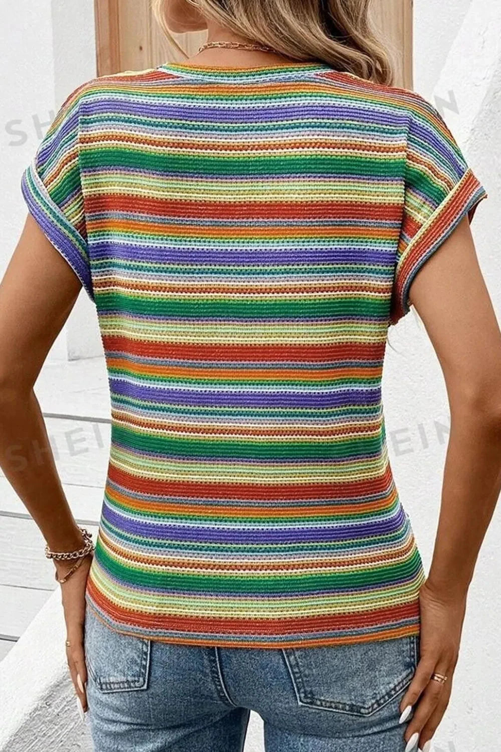 Multicolour Striped Twist Hem Cap Sleeve Top