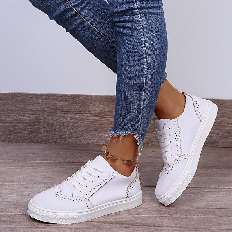 Lace-Up Suedette Flat Sneakers - Laazaar