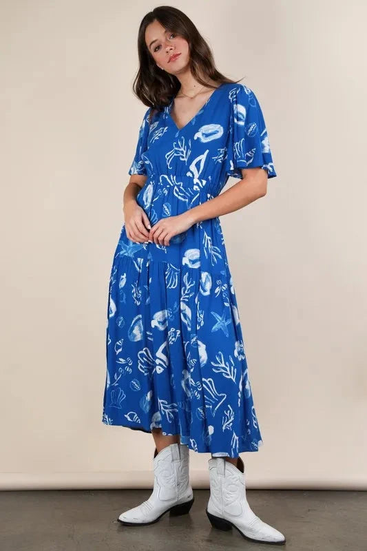 VERY J Printed V-Neck Resort Midi Dress