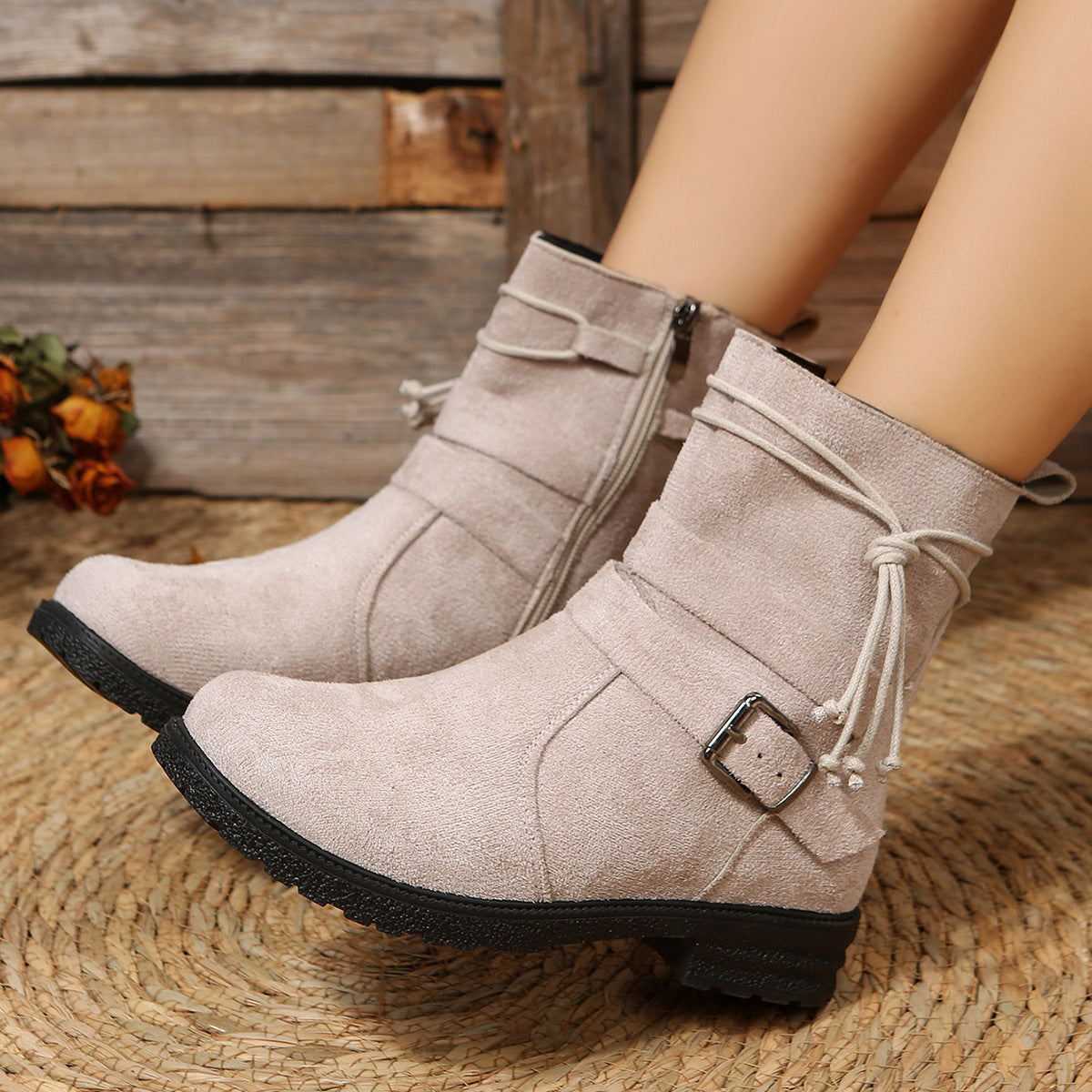 Suede Side Zip Round Toe Boots - Laazaar