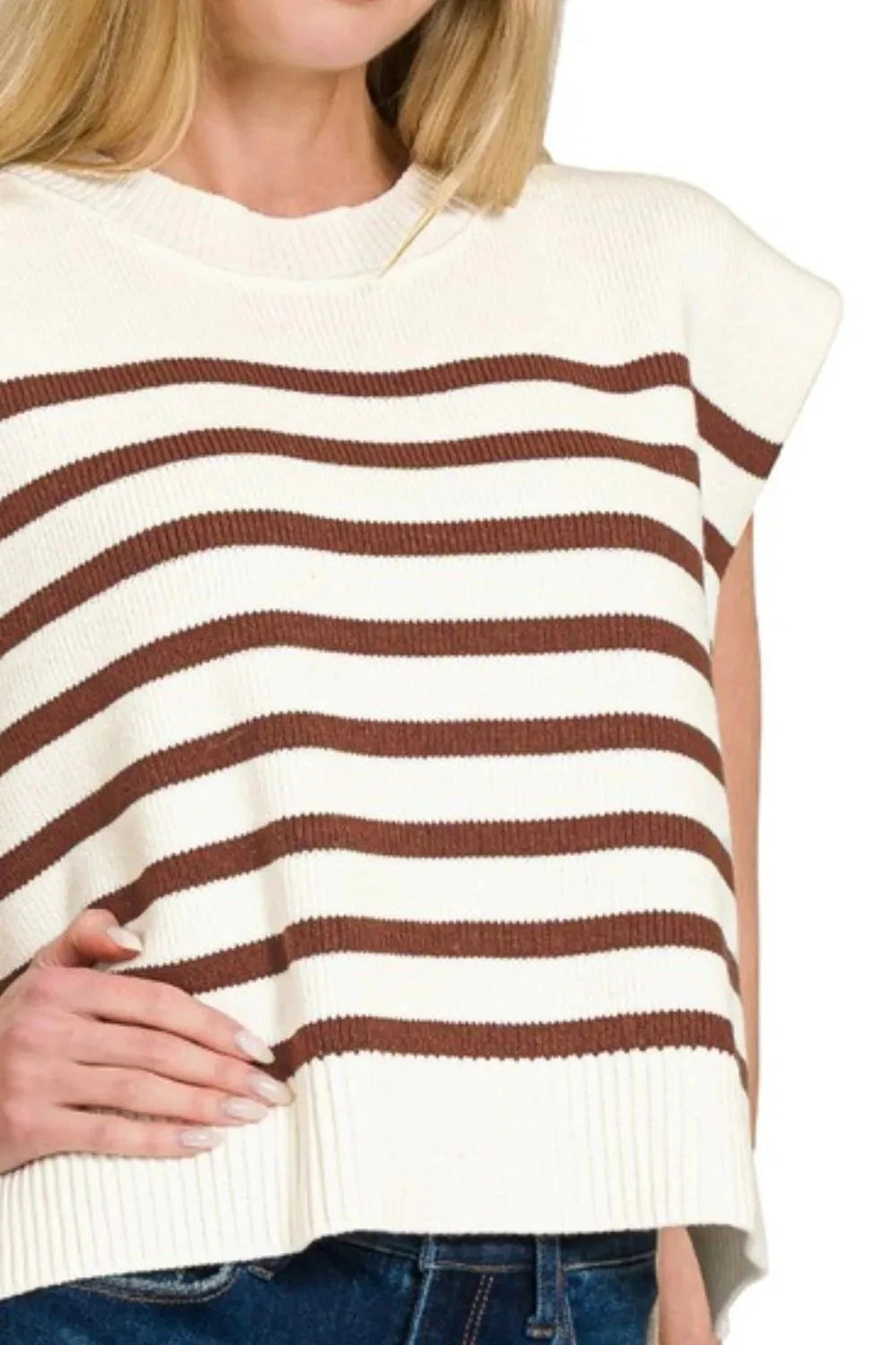 Zenana Oversized Crew Neck Stripe Sweater Vest