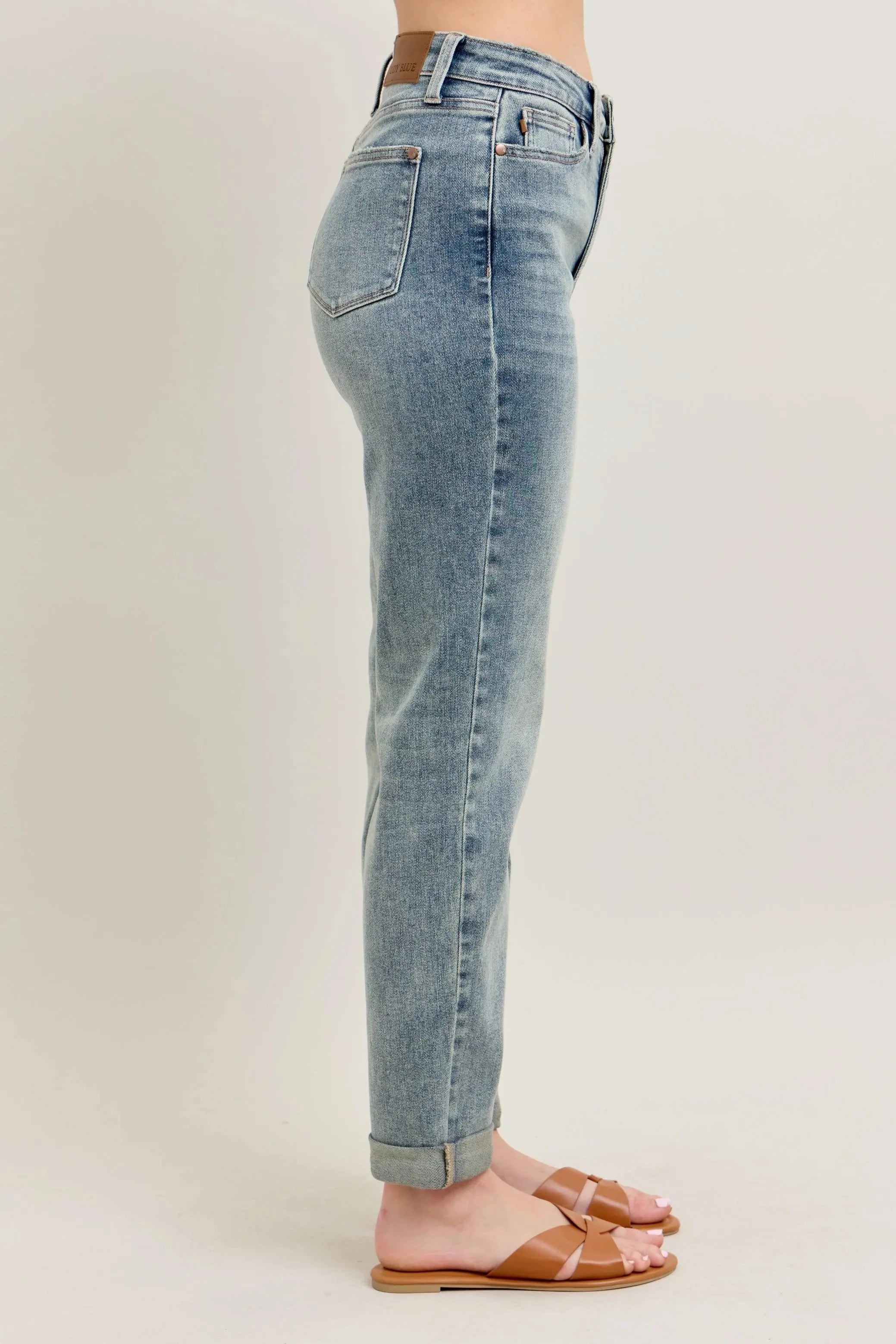 Judy Blue Full Size Hw Vintage Wash Double Roll Cuff Bf Jeans Plus Size