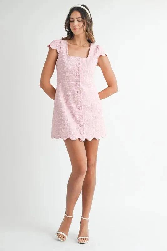 MABLE Tweed Scallop Hem Line Mini Dress