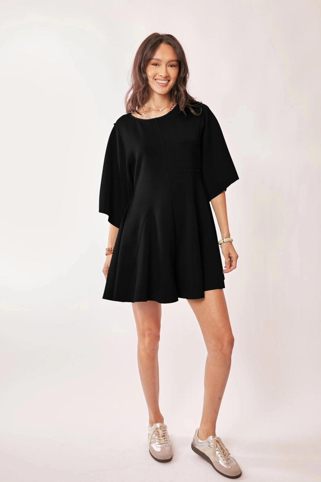 Davi & Dani Solid Draped Sleeve Ties Back Skort Romper