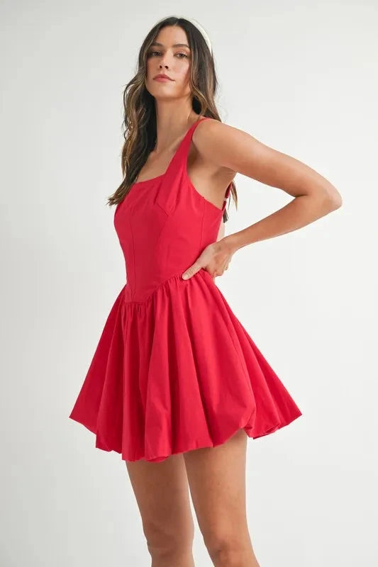 MABLE Poplin Square Neckline Bubble Mini Dress