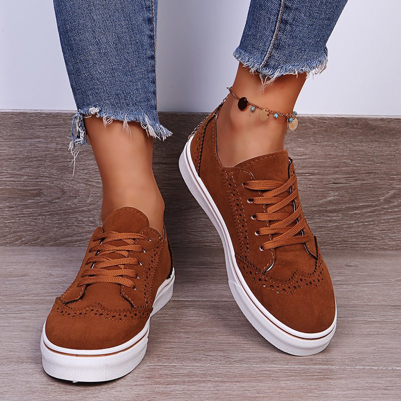 Lace-Up Suedette Flat Sneakers - Laazaar