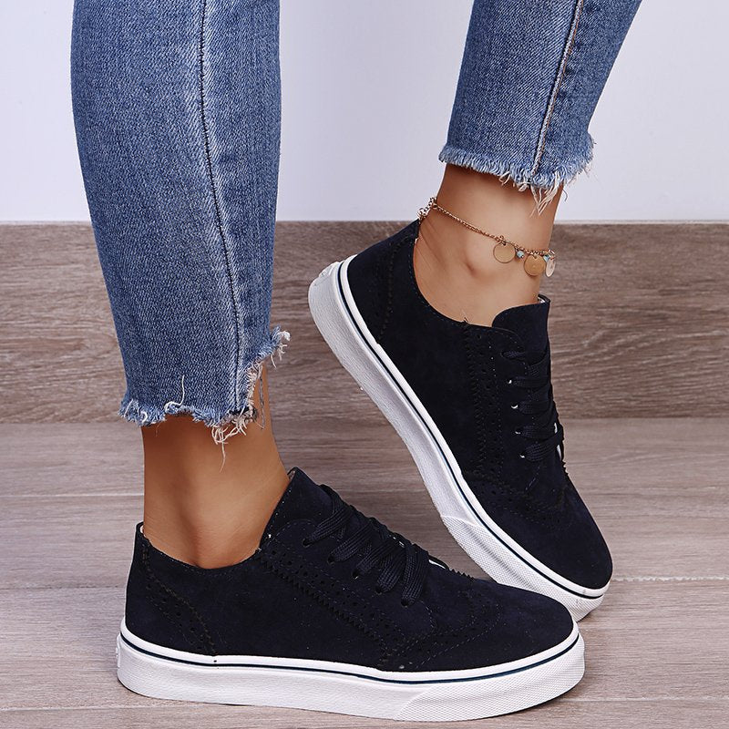 Lace-Up Suedette Flat Sneakers - Laazaar