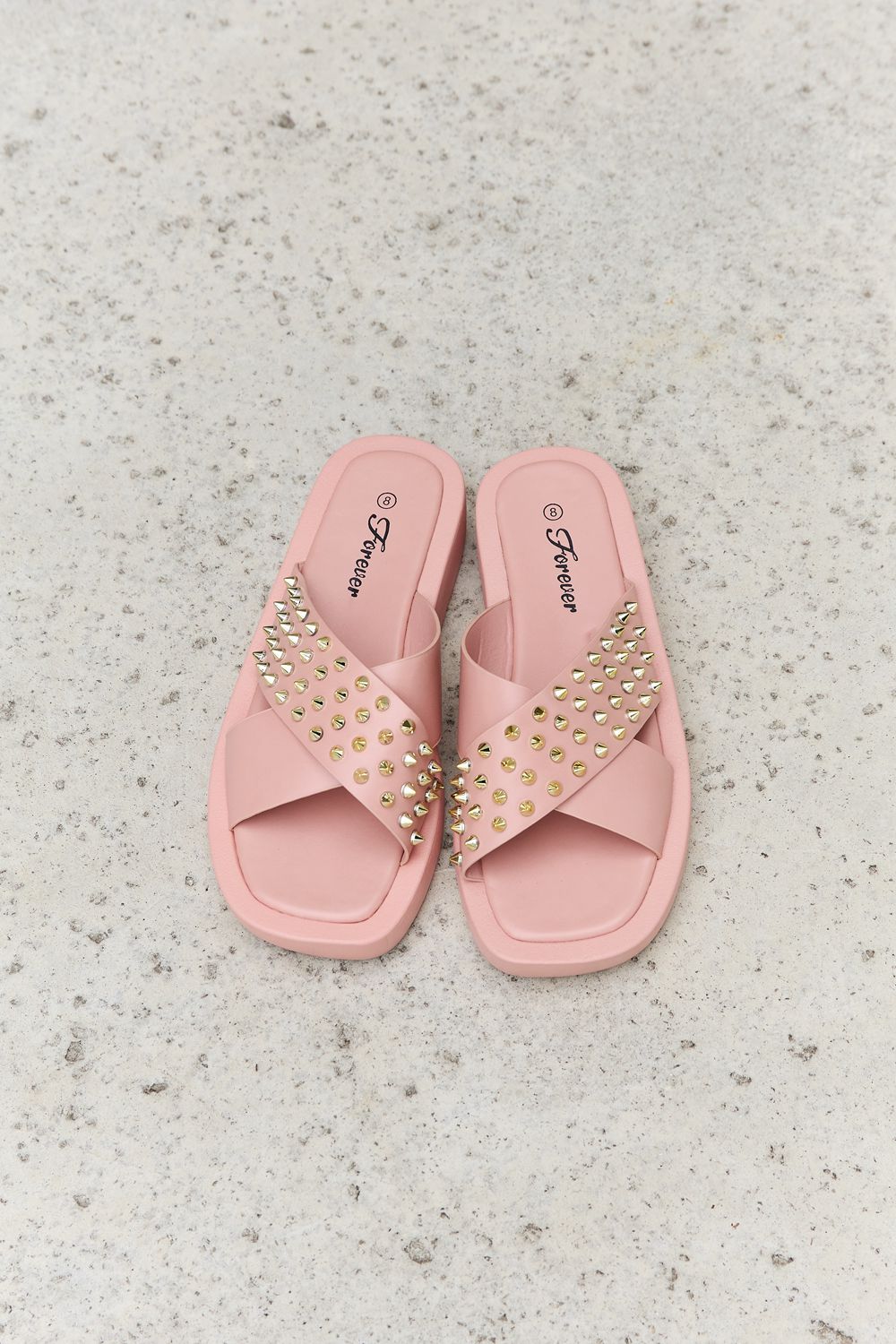 Forever Link Studded Cross Strap Sandals in Blush - Laazaar