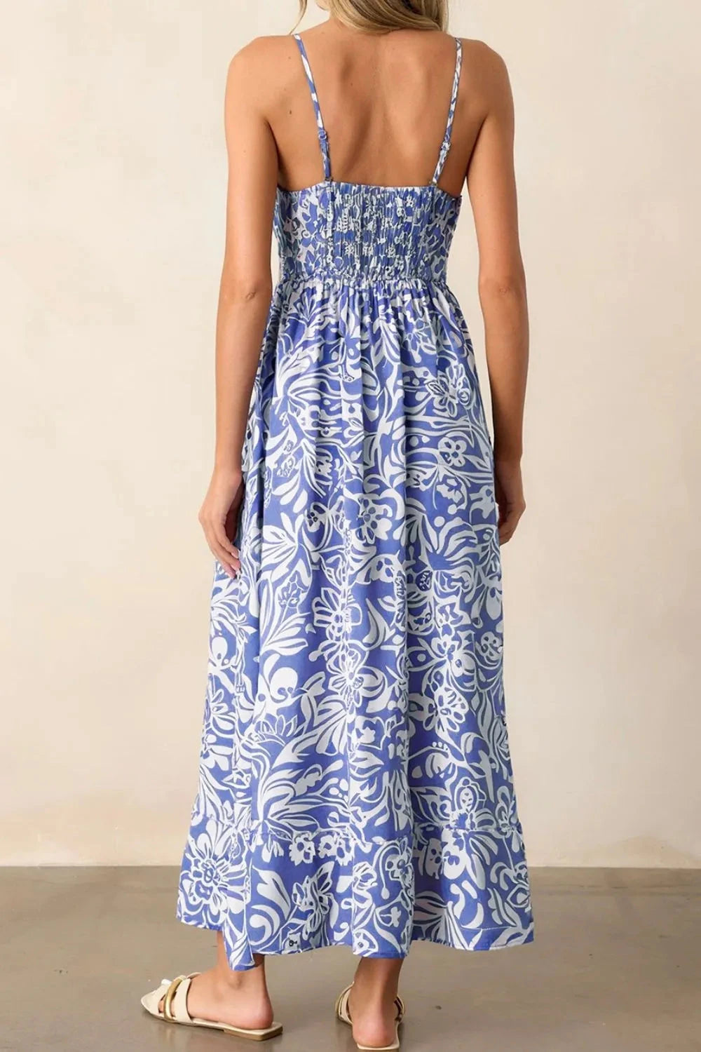 Floral Print Spaghetti Strap High Waist Dress