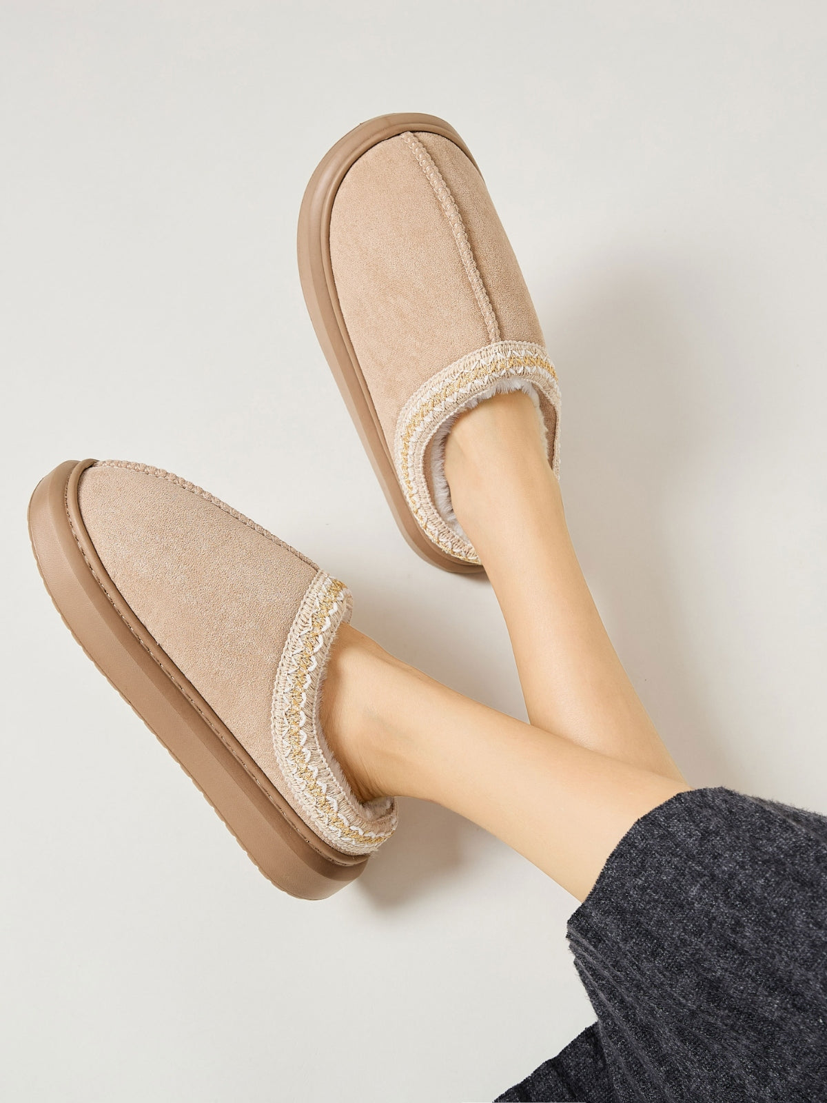 Faux Fur Suede Platform Slippers - Laazaar