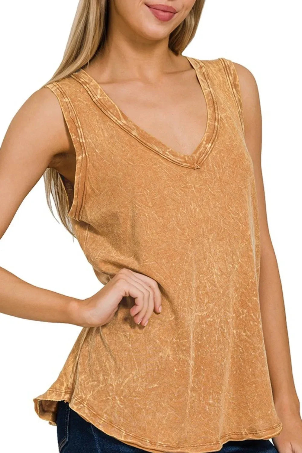 Zenana Crinkle Washed V-neck Sleeveless Top