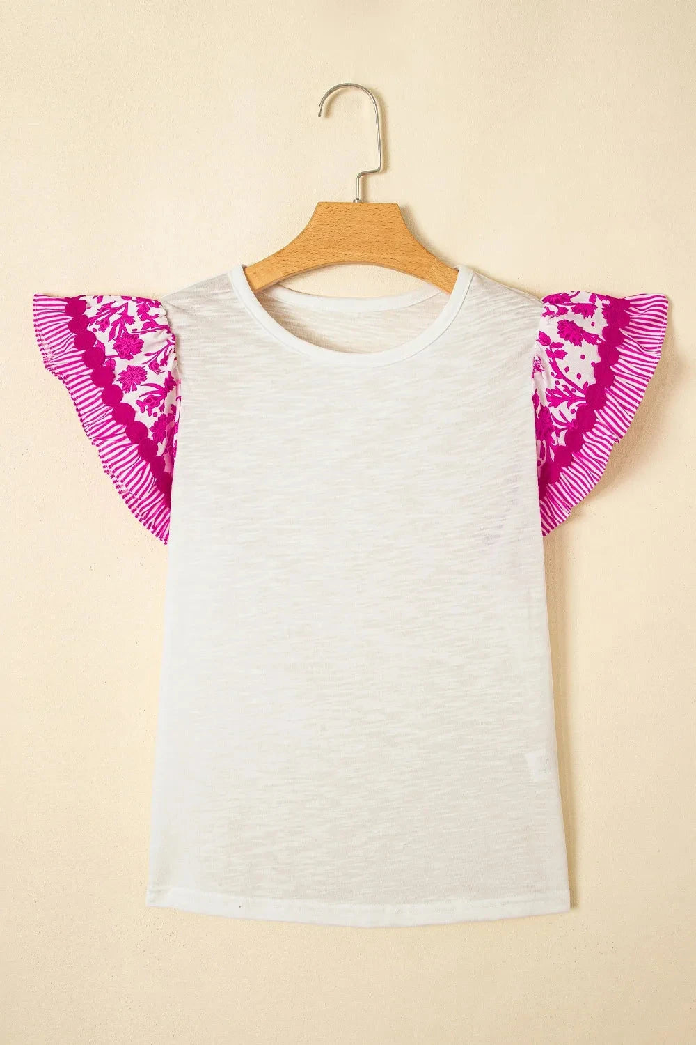 Ruffled Round Neck Cap Sleeve Blouse