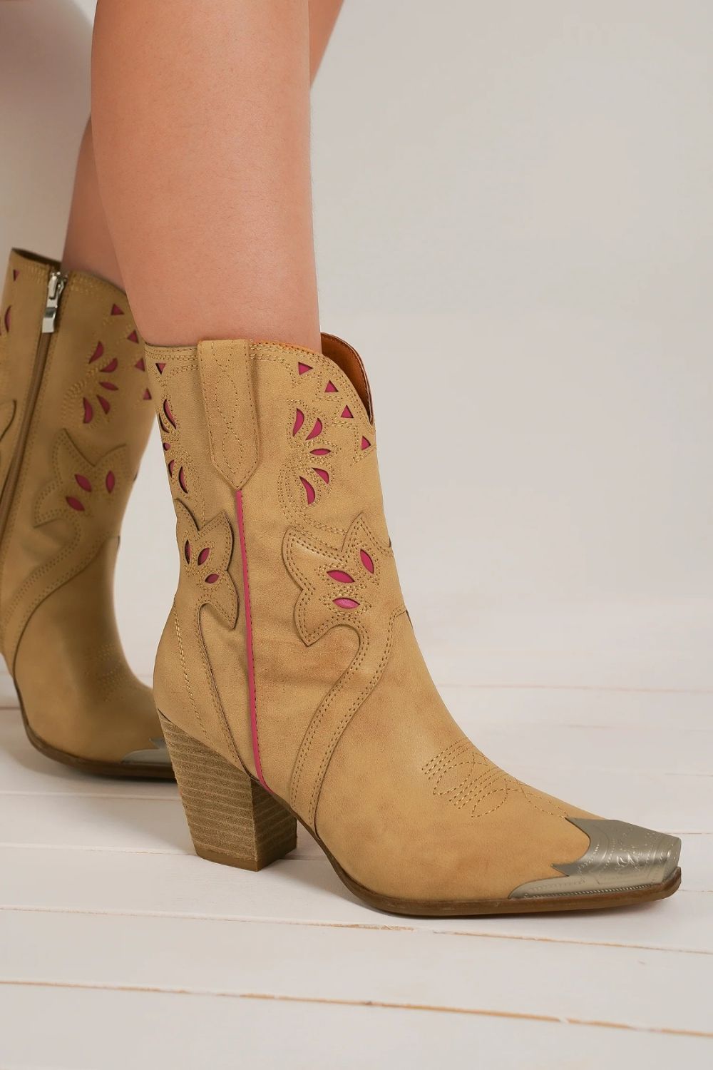 Beast Fashion Cut-Out Floral Embroidery Boots - Laazaar