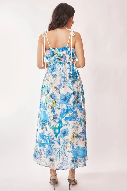 Davi & Dani Tropical Boho Printed Detail Cut Out Maxi Dress