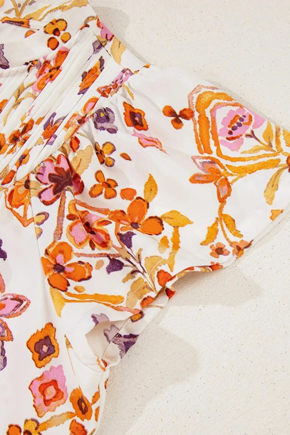 Printed Tie Neck Cap Sleeve Mini Dress