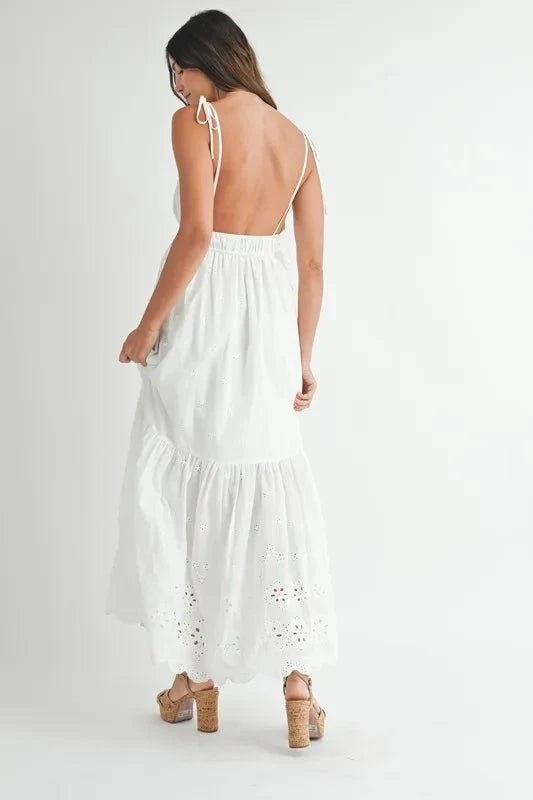 MABLE Eyelet Lace Maxi Dress with Side Strap Details