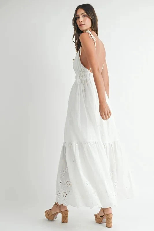 MABLE Eyelet Lace Maxi Dress with Side Strap Details