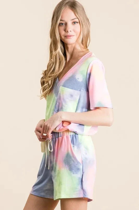 BiBi Tie Dye Casual Shorts with Twill Tape Drawstring