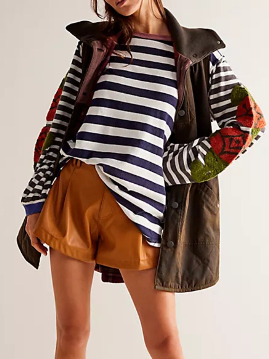 Striped Round Neck Long Sleeve Sweatshirt - Laazaar