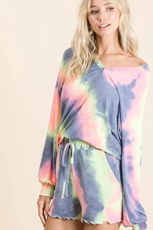 BiBi Tie Dye French Terry Top and Shorts Set