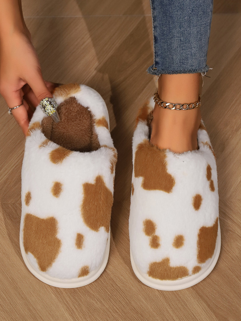 Animal Print Faux Fur Slippers - Laazaar