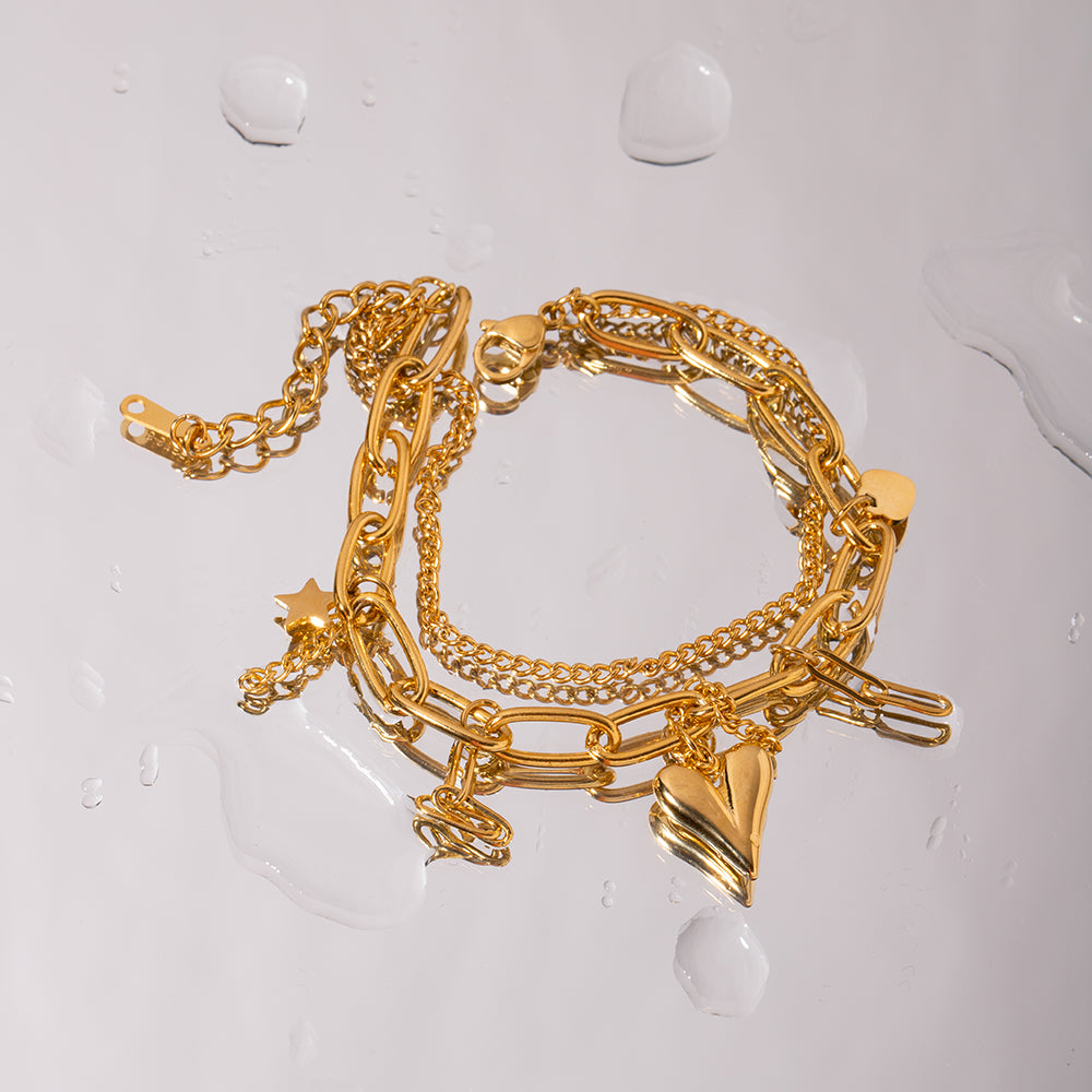 Stainless Steel Double Layered Charm Bracelet - Laazaar