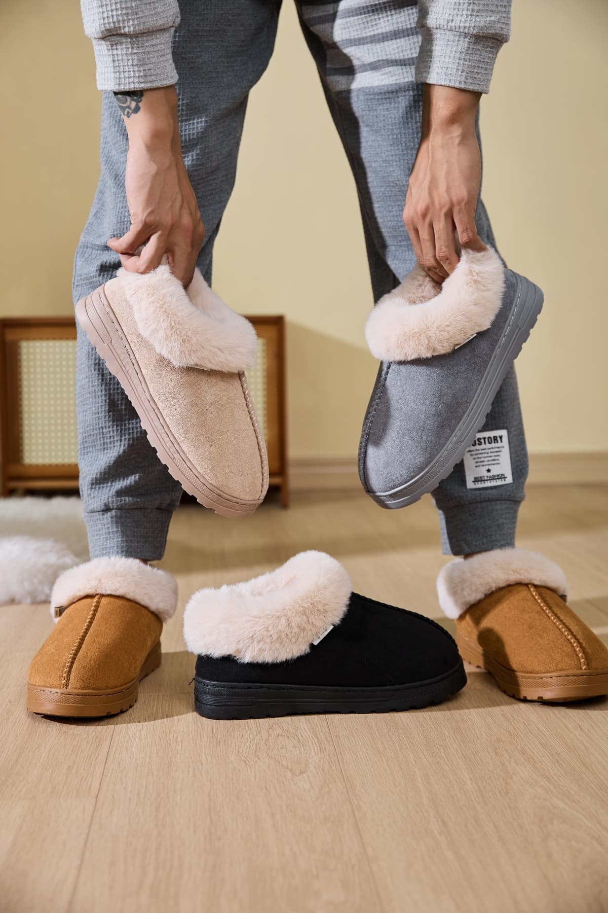 Faux Fur Round Toe Platform Slippers - Laazaar