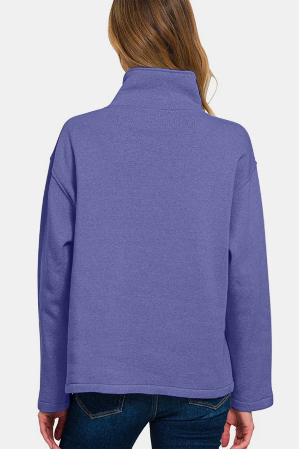 Zenana Turtleneck Half Snap Fleece Sweatshirt - Laazaar