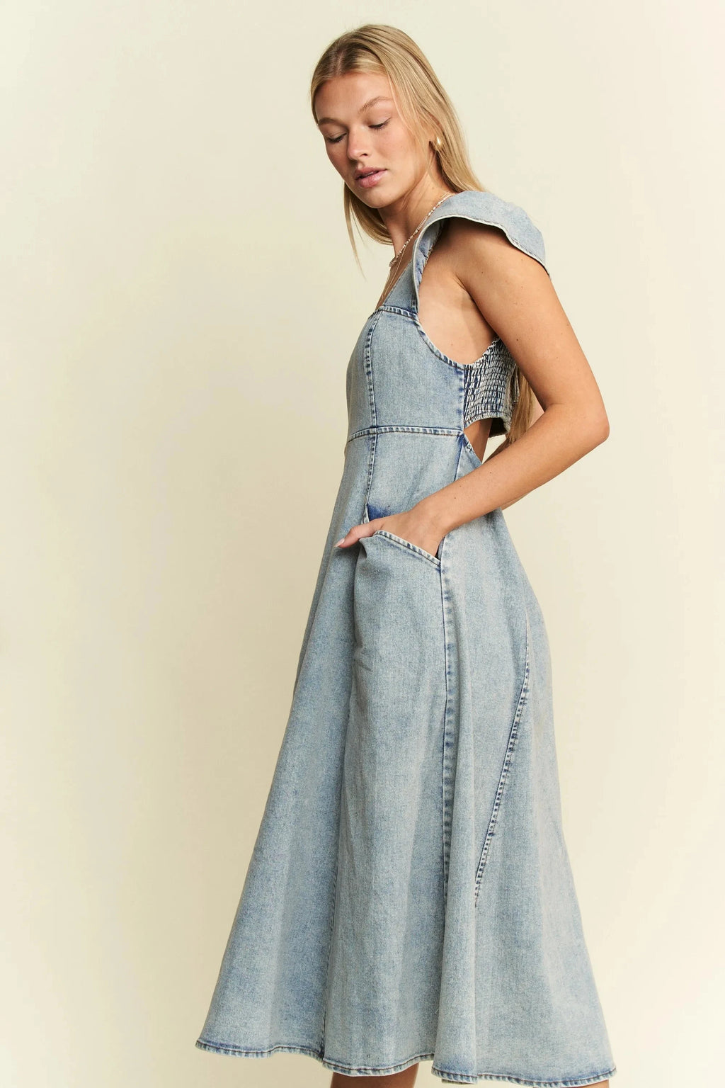 Jade By Jane Full Size Ruffled Denim Midi Dress Plus Size