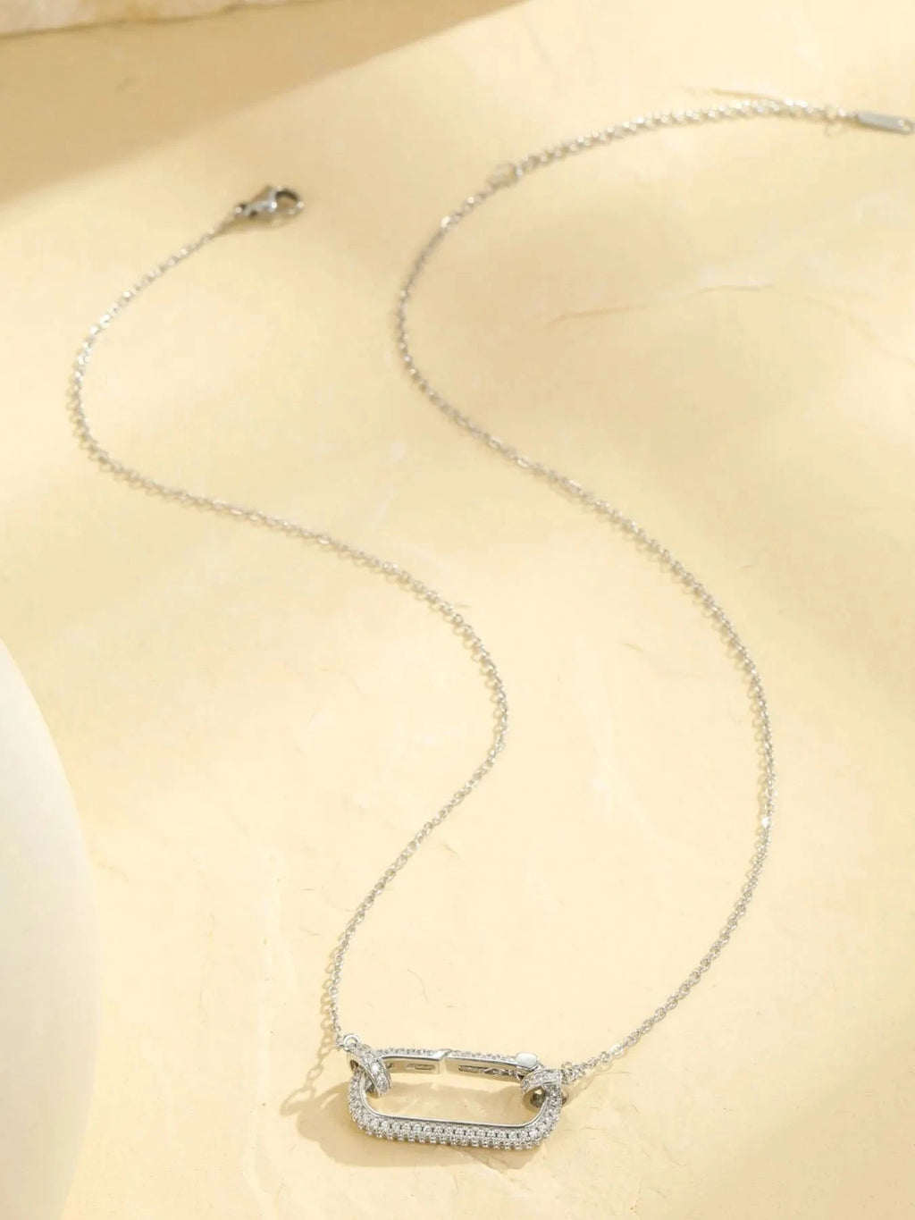 Stainless Steel Zircon Rectangle Pendant Necklace