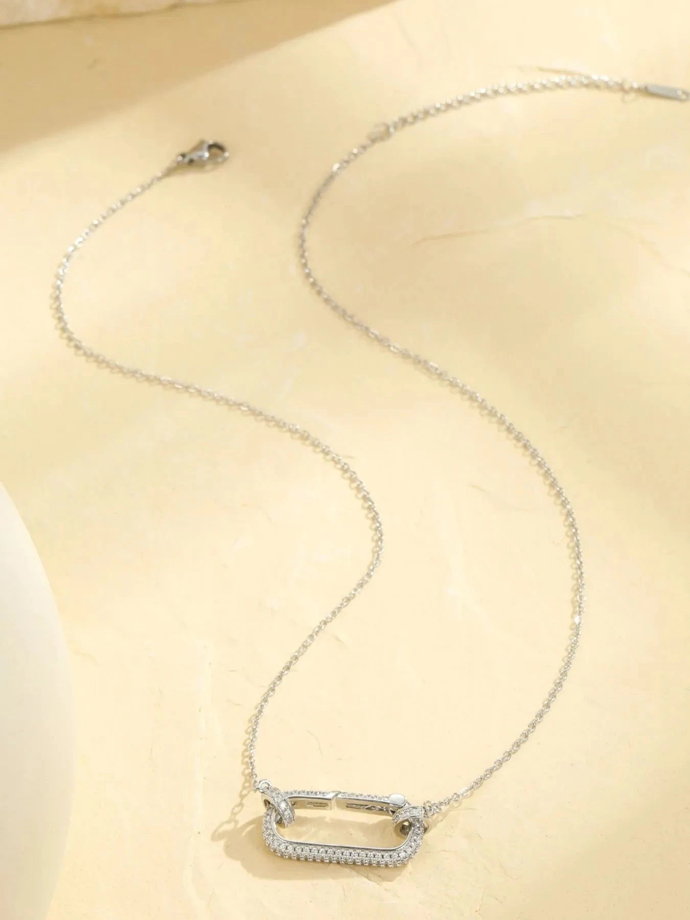 Stainless Steel Zircon Rectangle Pendant Necklace