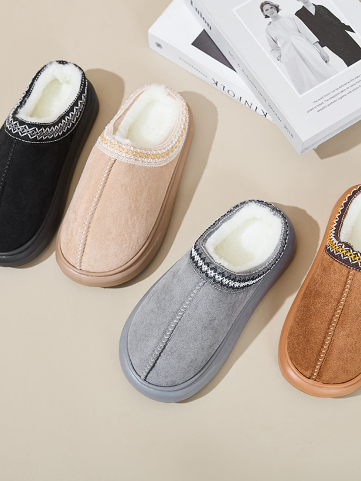 Faux Fur Suede Platform Slippers - Laazaar