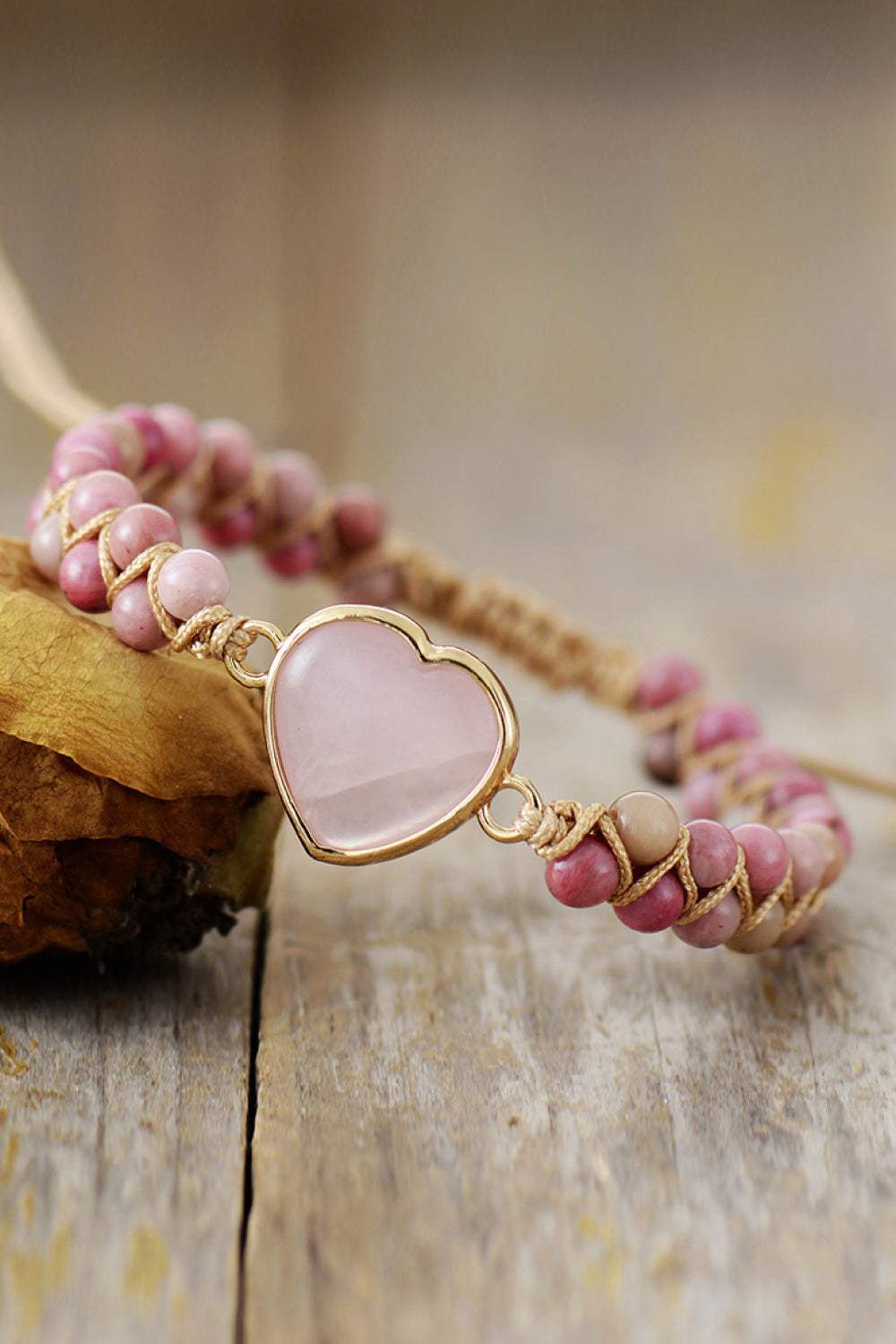 Rose Quartz Heart Beaded Bracelet - Laazaar