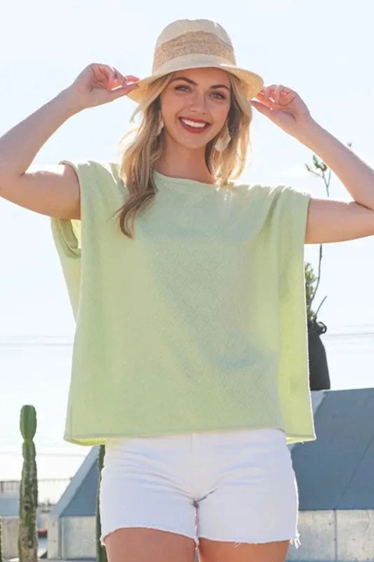 Lime 'N' Chili Textured Solid Muscle Sleeve Top