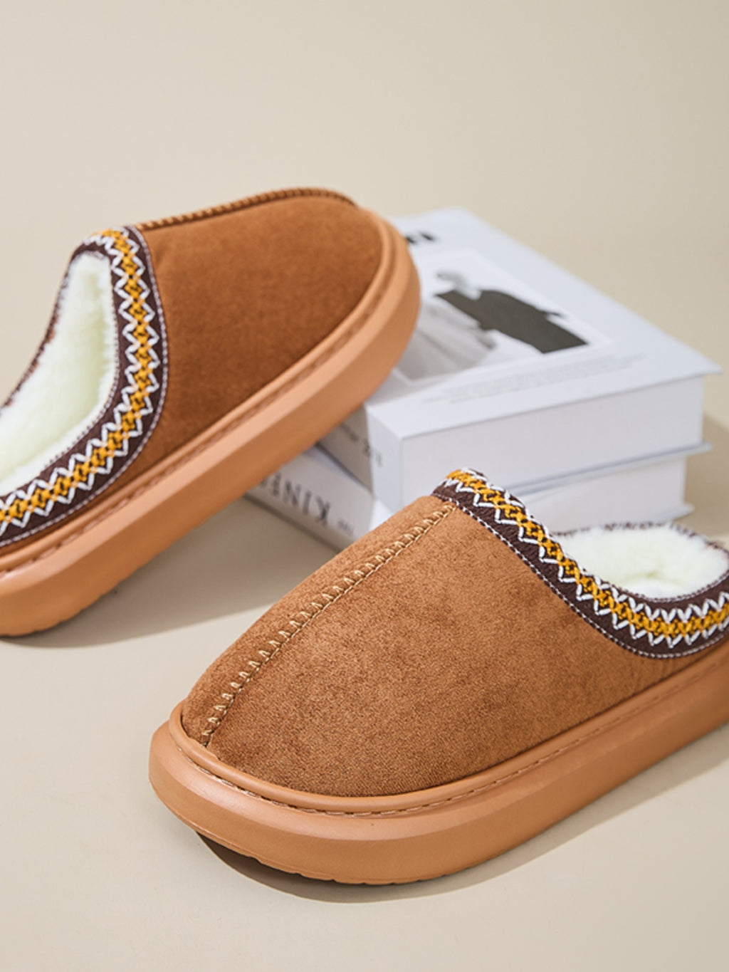 Faux Fur Suede Platform Slippers - Laazaar