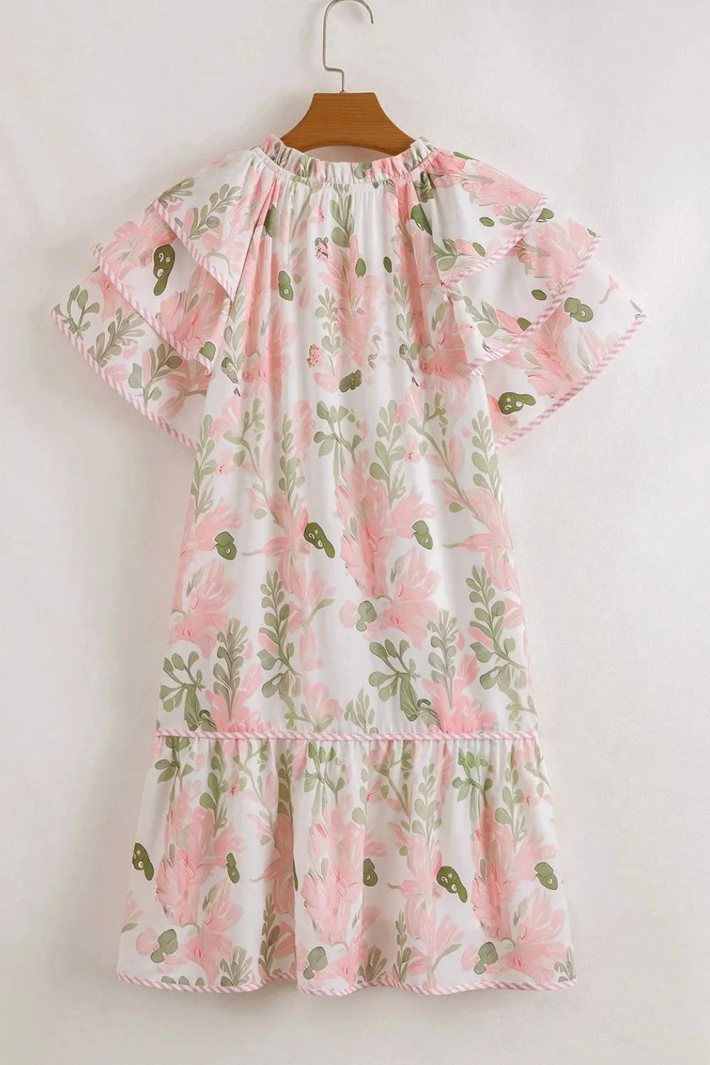 Floral Contrast Edge Layered Short Sleeve Mini Dress