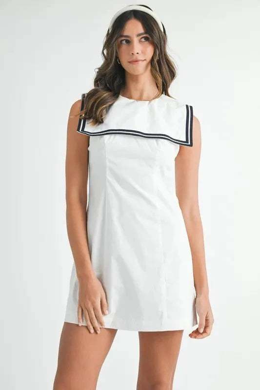 MABLE Contrast Piping Square Sailor Collar Mini Dress