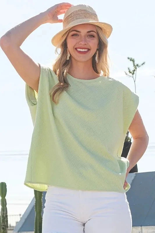Lime 'N' Chili Textured Solid Muscle Sleeve Top