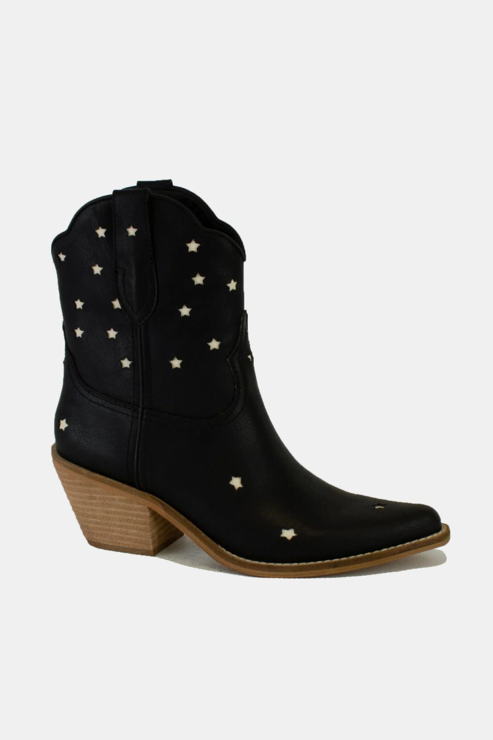 Beast Fashion Faux Leather Star-Shaped Cutouts Point Toe Boots - Laazaar