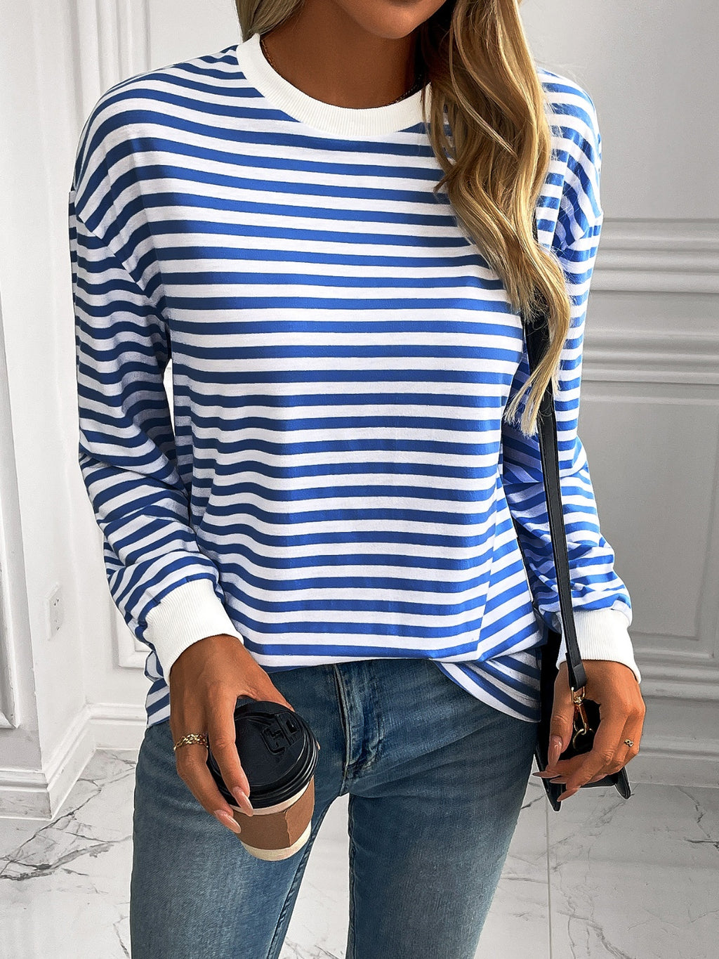 Ivy Lane Striped Round Neck Long Sleeve Sweatshirt - Laazaar